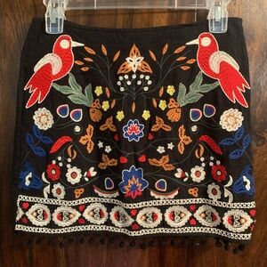 Altar’d State folk pattern print embroidered black mini skirt